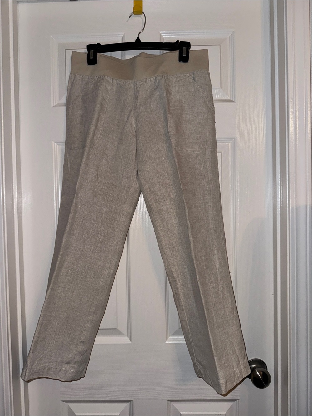 Allen Allen Neutral Beige Linen-Blend Wide Leg Pants